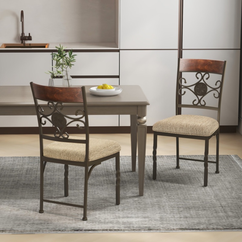 Set Of 2 Dining Room Chairs Armless Kitchen Chairs Set With Seat Cushion-Brown