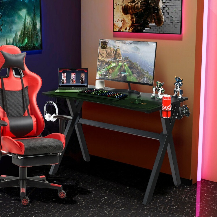 Ergonomic Gaming Desk With Mousepad And Cup Headphone Holder