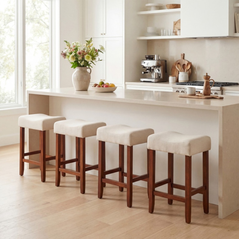 Set of 2 24 Inch Bar Stools with Curved Seat Cushions