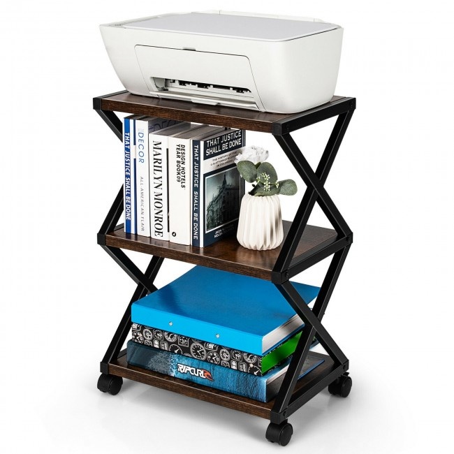 Mobile Printer Stand 3 Tier Storage Shelves Printer Cart With Pads