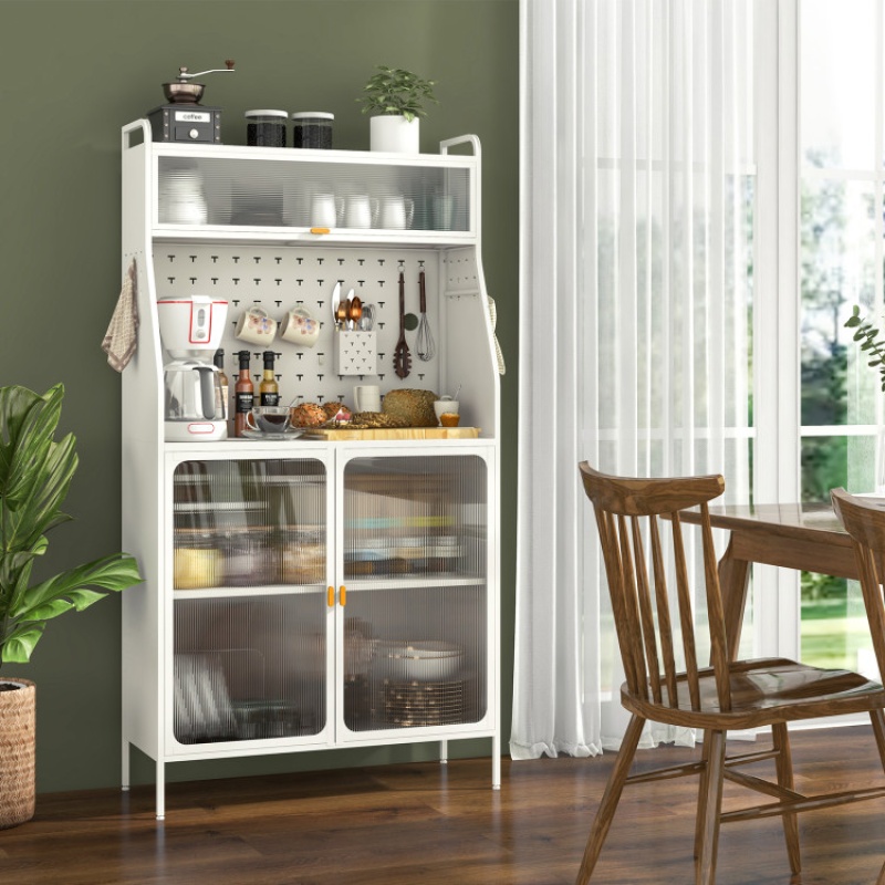 5-Tier Metal Baker's Rack With See-Through Flip-Up Door And Pegboard-White