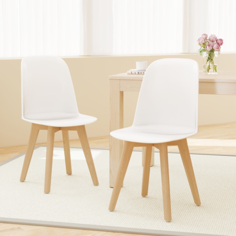 Modern Dining Chair Set Of 2 With Solid Beech Wood Legs And Tilt Backrest-White