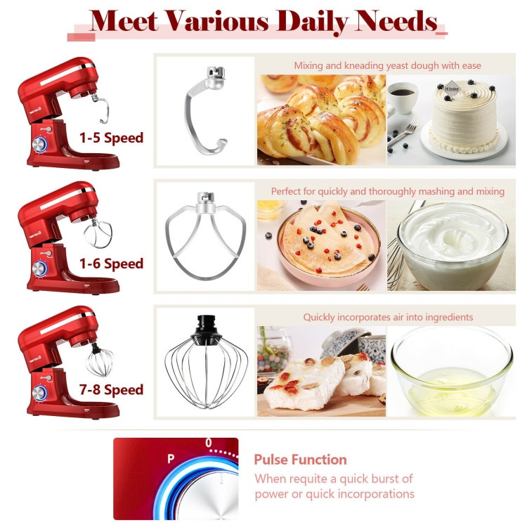 4.8 Qt 8-Speed Electric Food Mixer With Dough Hook Beater