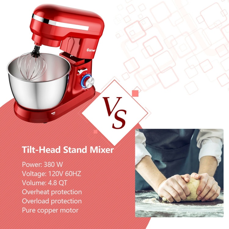 4.8 Qt 8-Speed Electric Food Mixer With Dough Hook Beater
