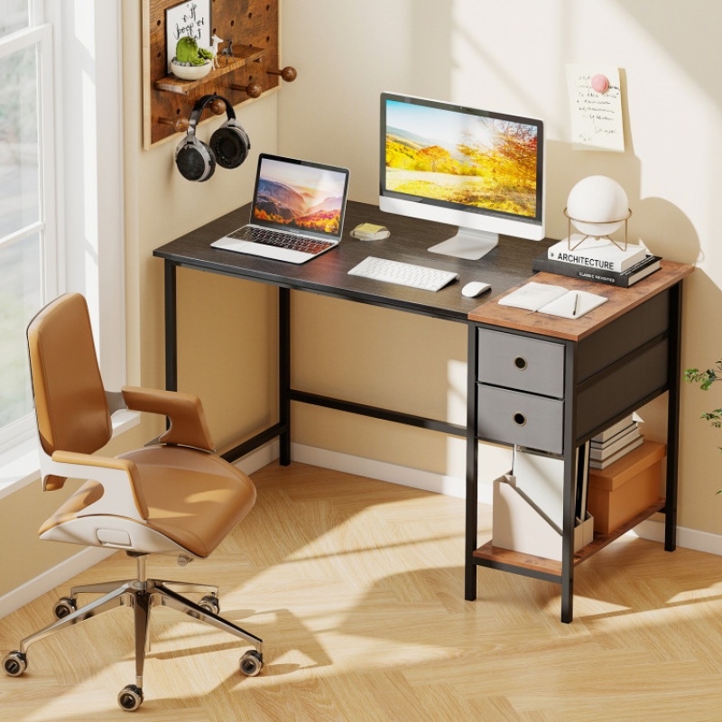 48 Inch Computer Desk With 2 Fabric Drawers Industrial Home Office Desk-Black