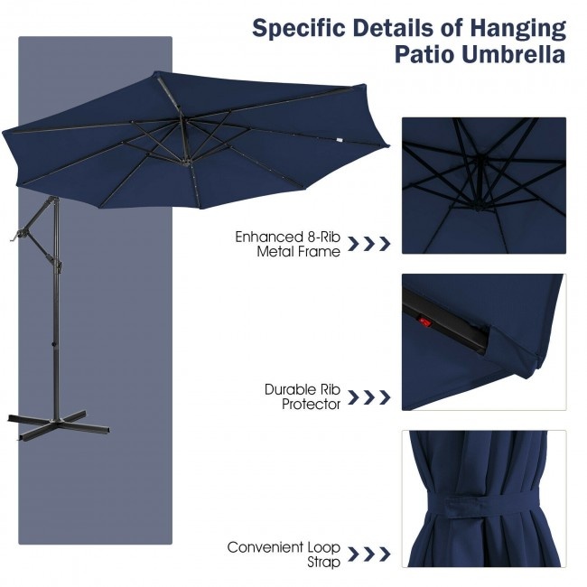 10 Feet Patio Solar Powered Cantilever Umbrella With Tilting System