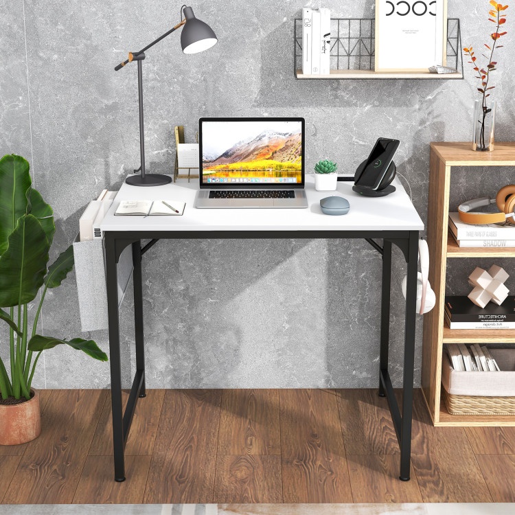 32 Inch Computer Desk Small Home Office Desk With Charging Station-White