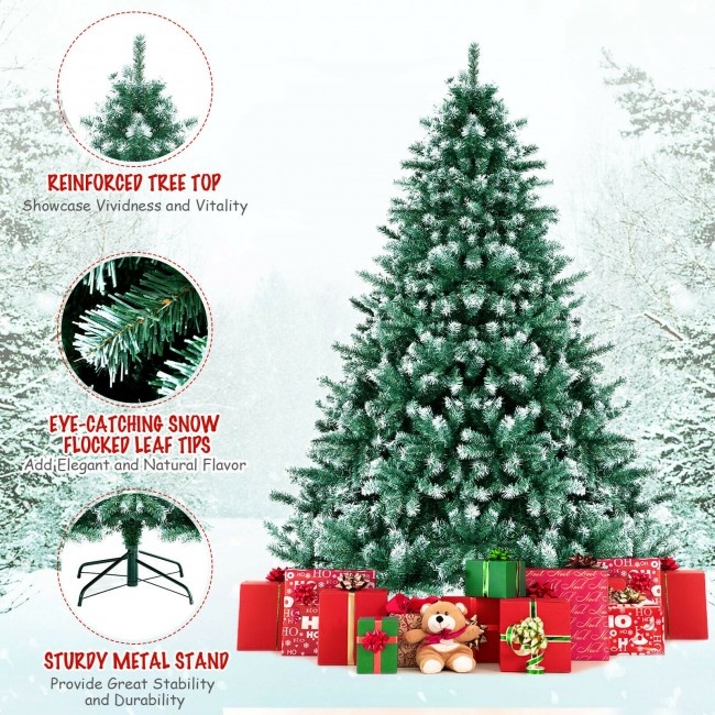 Snowy Hinged Artificial Christmas Tree With Realistic Tips And Metal Stand