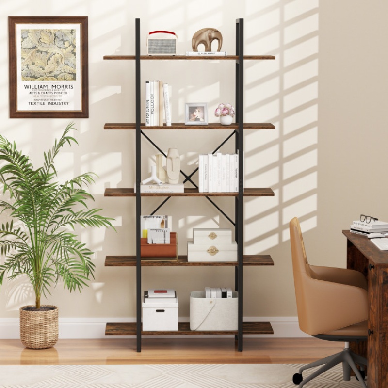 5-Tier 62 Inch Tall Vintage Industrial Bookcase