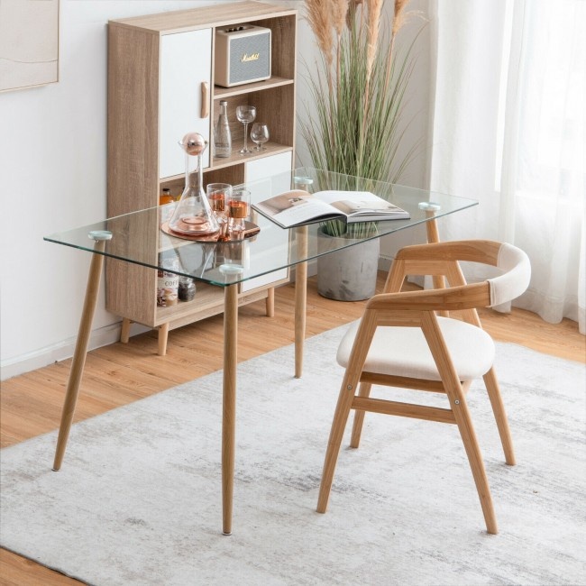 Modern Glass Rectangular Dining Table With Metal Legs