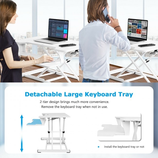 Height Adjustable Standing Desk Converter With Removable Keyboard Tray