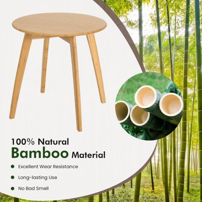 Natural Modern Stylish Bamboo Round End Table With 20 Inch Round Tabletop