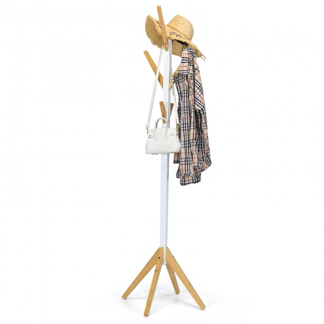 Bamboo Coat Rack Stand With 6 Hooks