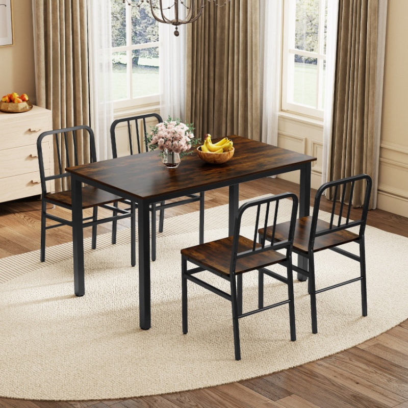 Costway Set of 4 Rustic Brown Dining Chairs with Slatted Backrests