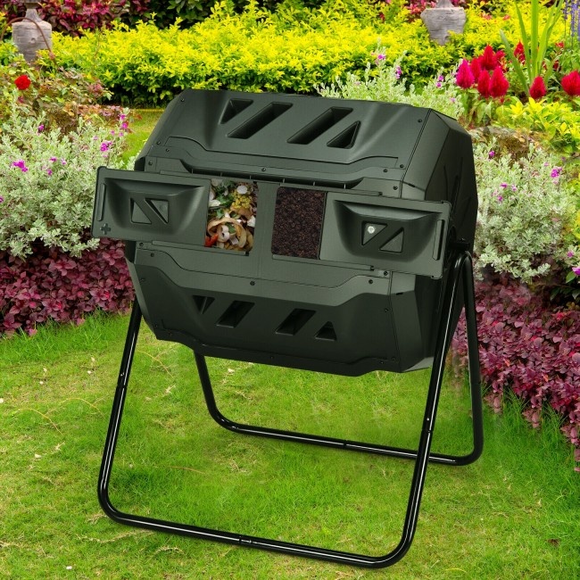 43 Gallon Composting Tumbler Compost Bin With Dual Rotating Chamber