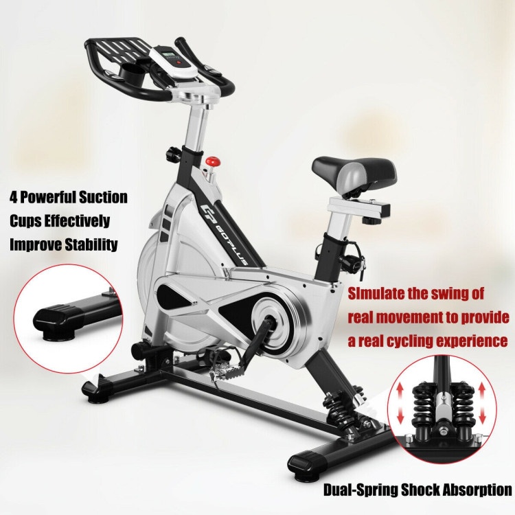 Stationary Silent Belt Adjustable Exercise Bike With Phone Holder And Electronic Display