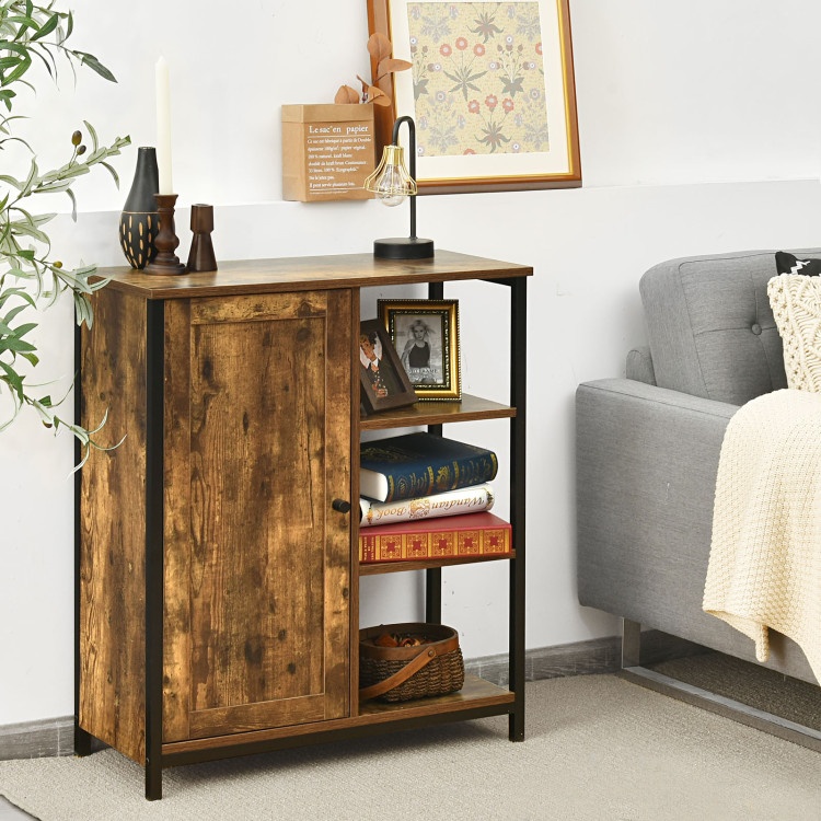 Multipurpose Freestanding Storage Cabinet With 3 Open Shelves And Doors