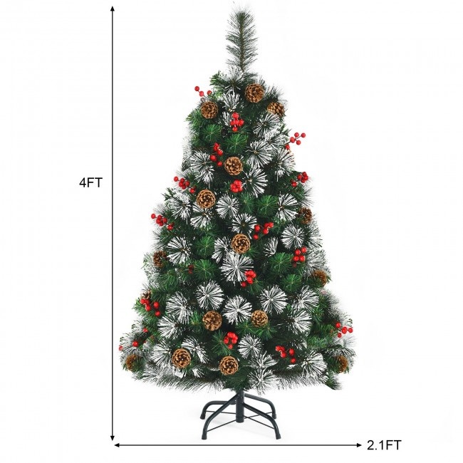 4 Feet Artificial Christmas Tree With Pine Cones And Red Berry Clusters