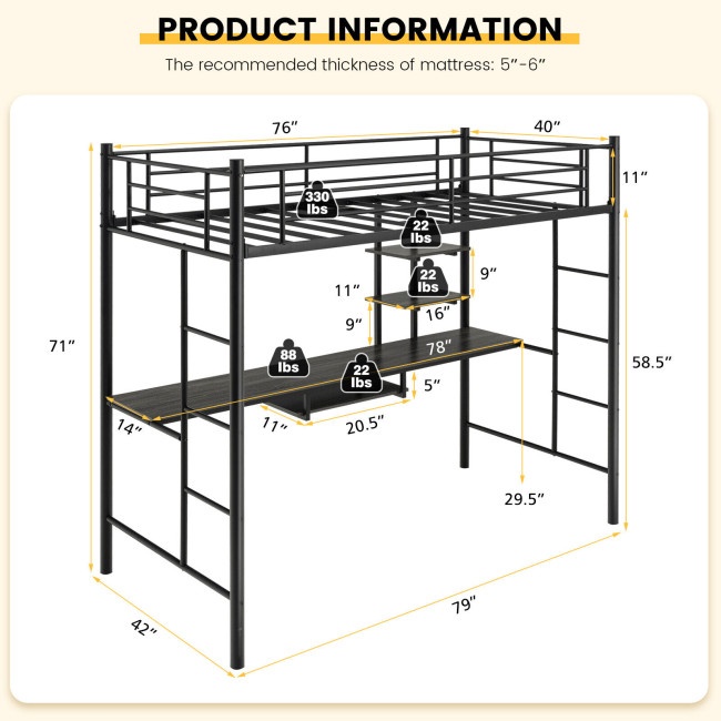 Twin Size Loft Bunk Bed With Desk Storage Shelf And Full Length Ladders