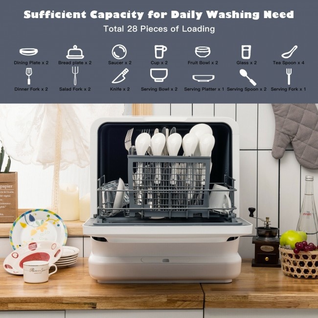 Portable Countertop Dishwasher Air Drying 5 Programs With 7.5L Water Tank