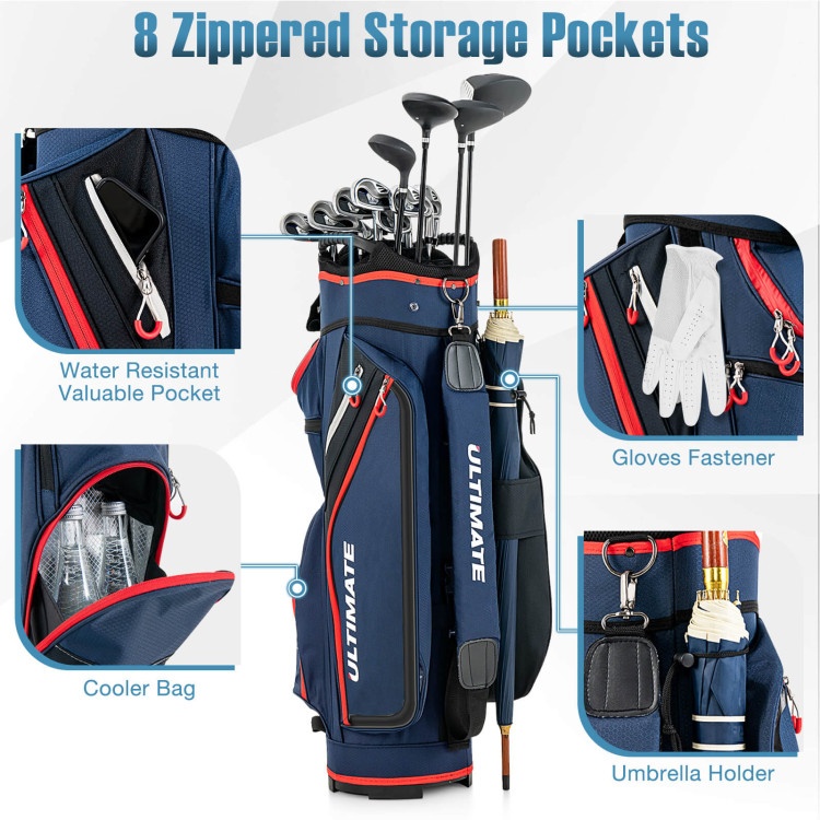 9.5 Inch Golf Cart Bag With 14 Way Full-Length Dividers Top Organizer
