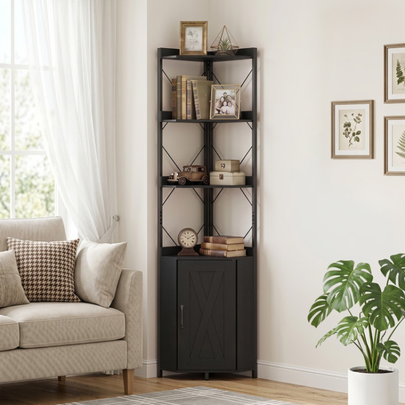 6-Tier 71" Tall Freestanding Bookshelf with Cabinet