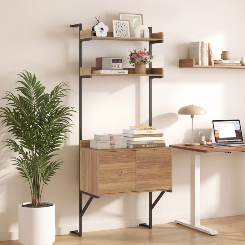 Tall Ladder Shelf With Storage Cabinet