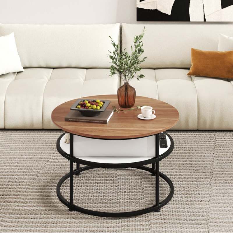 31.5 Inch Round Lift Top Coffee Table with Hidden Compartment