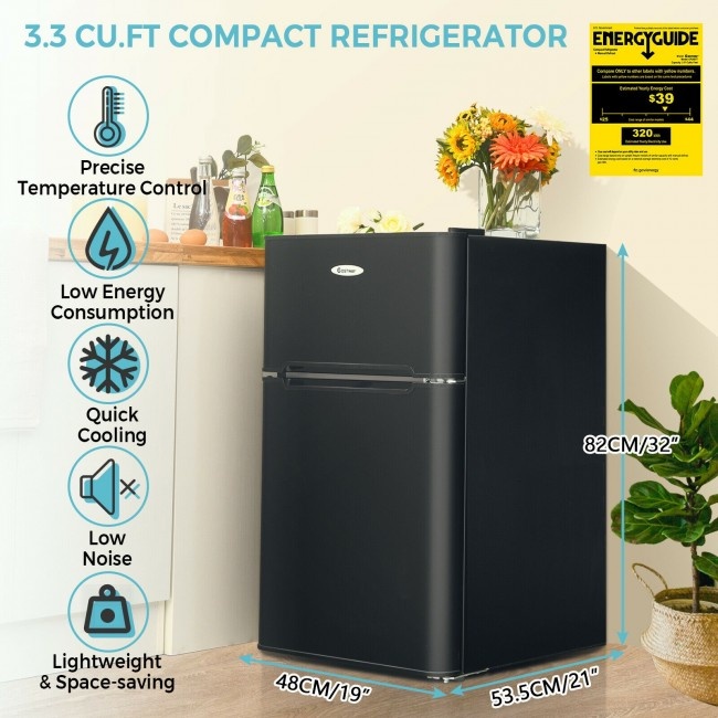 3.3 Cubic Feet Compact Refrigerator With Freezer 2 Reversible Door Mini Fridge