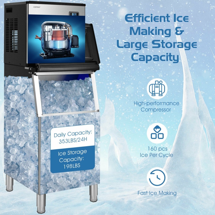 353Lbs/24H Split Commercial Ice Maker With 198 Lbs Storage Bin
