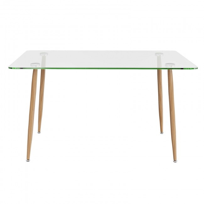 Modern Glass Rectangular Dining Table With Metal Legs