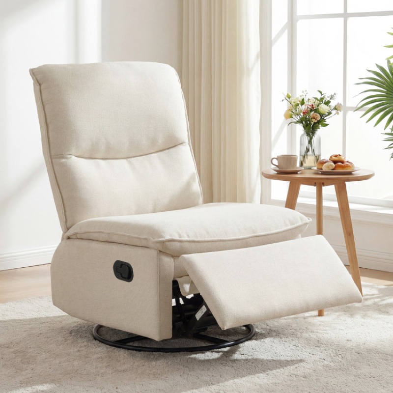 360° Swivel Rocking Chair With Cushioned Back For Living Room-Beige