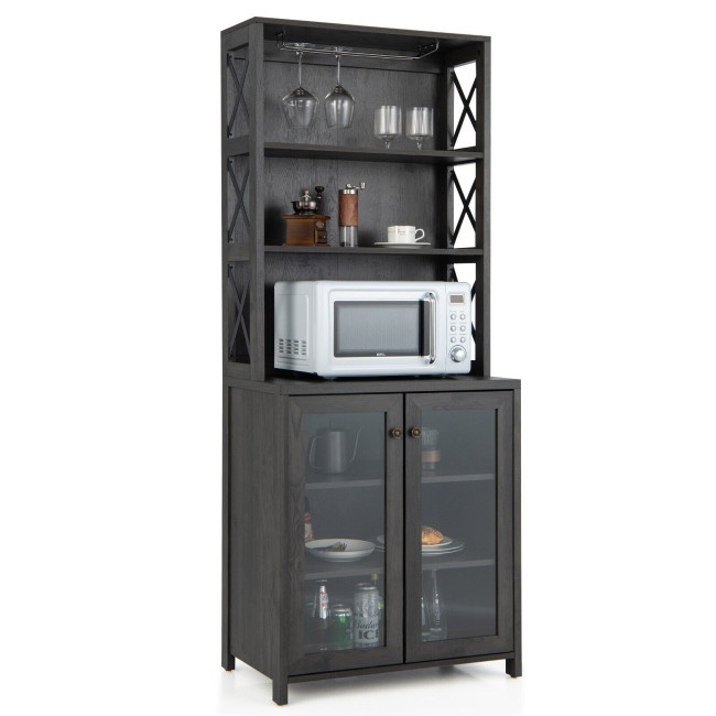 Tall Freestanding Bar Buffet With Glass Holder And Adjustable Shelf