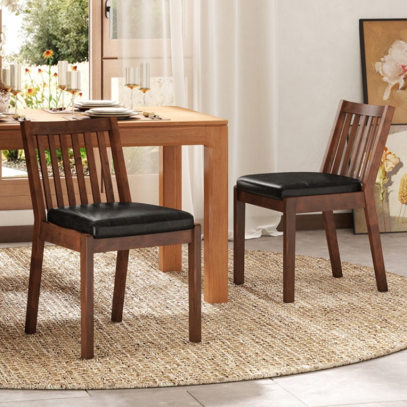 Pu Leather Upholstered Dining Chair With Padded Seat Set Of 2-Espresso