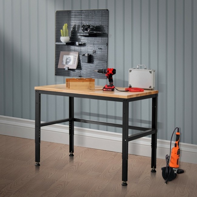 48 Inch Adjustable Solid Oak Workbench With 2000Lbs HeavyDuty Capacity