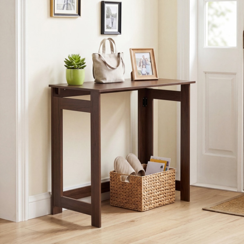 Folding Console Table With Foldable Legs-Brown