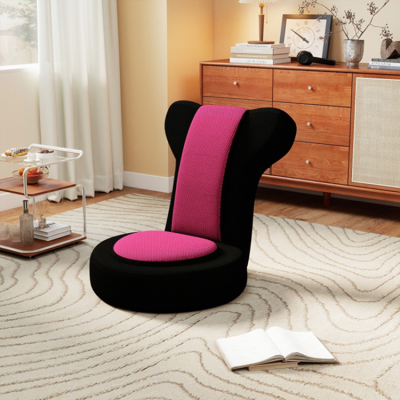 Floor Comfy Gaming Leisure Chair With Adjustable Headrest And Backrest-Pink