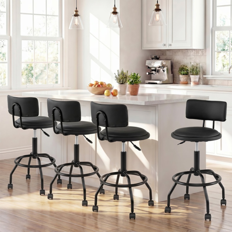 Set Of 4 Modern Swivel Height Adjustable Bar Stool With Backrest