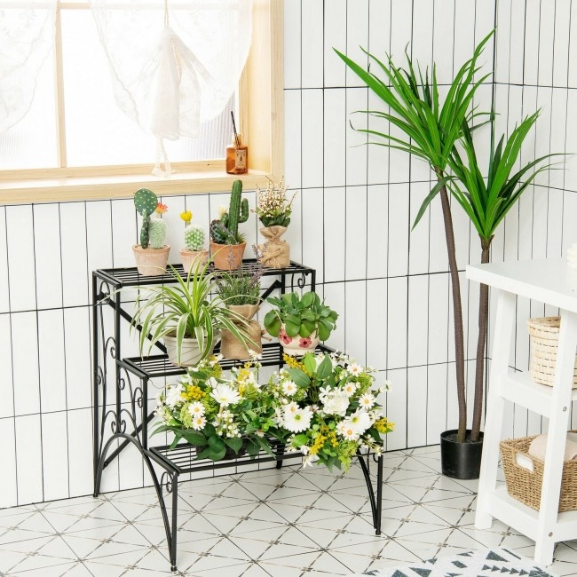 3 Tier Stair Style Metal Plant Stand Garden Shelf Flower Pot Display Rack