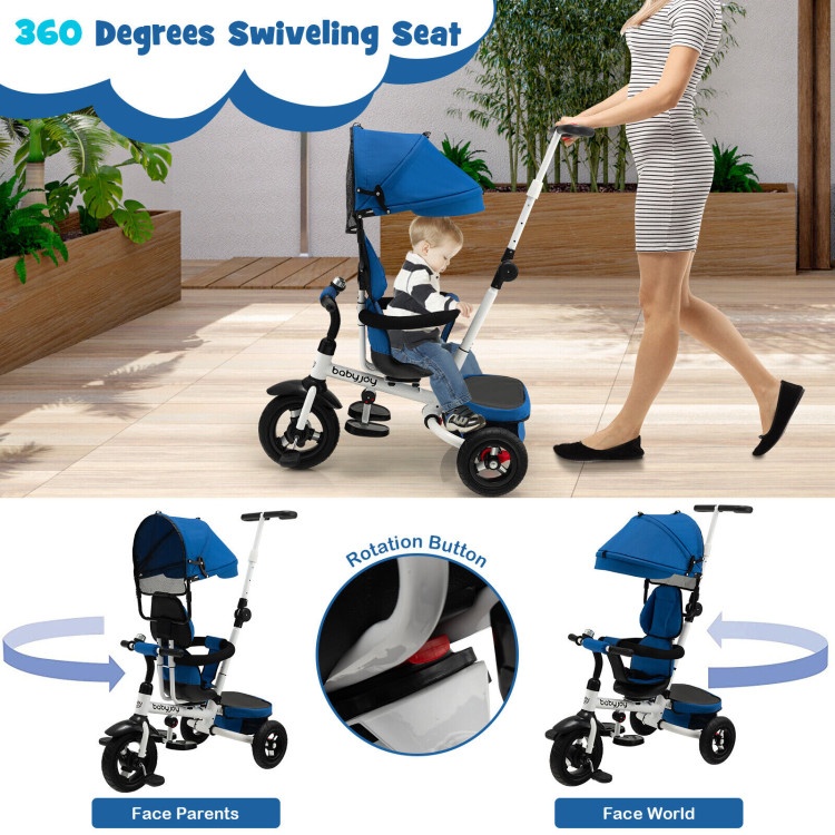 Folding Tricycle Baby Stroller With Reversible Seat And Adjustable Canopy
