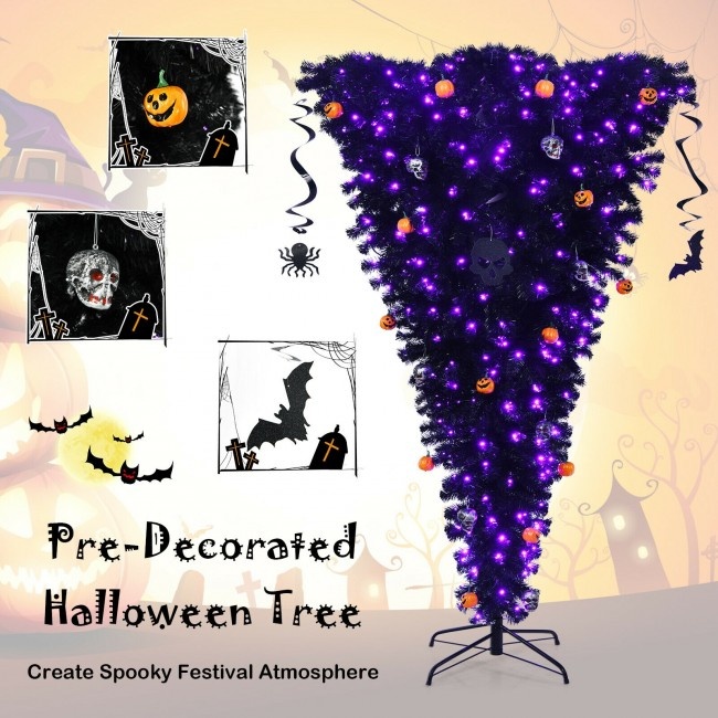 Upside Down 7 Feet Halloween Tree With 400 Purple Led Lights