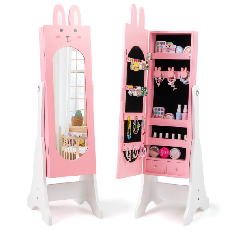 Kids Jewelry Armoire Cabinet With 2 Tilt Angles And Large Capacity