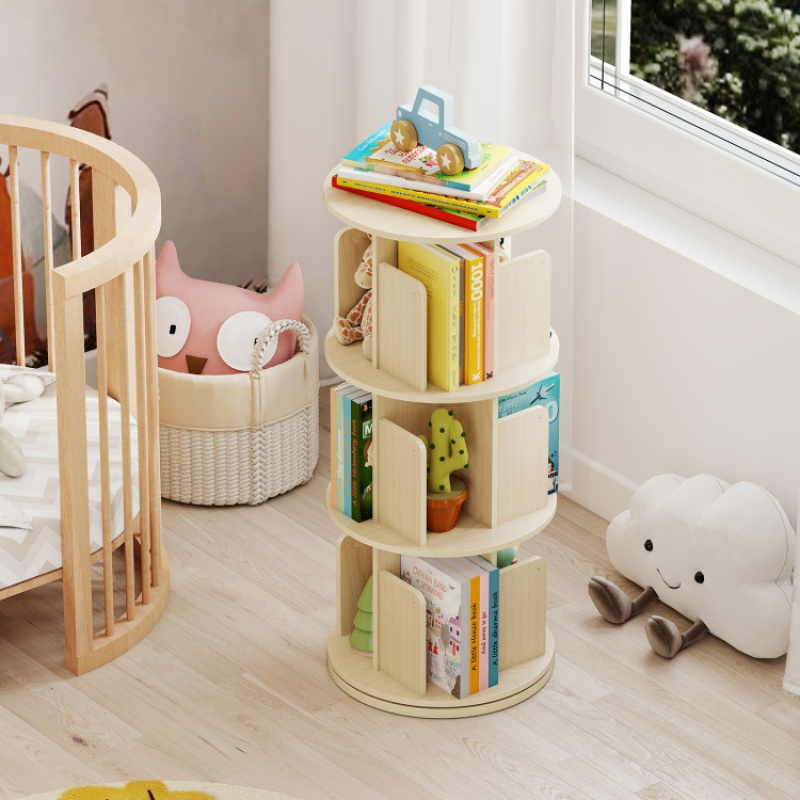 3-Tier Rotating Bookshelf With Dividers and Baffles