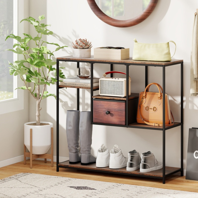 40-Inch Rustic Brown Console Table with Storage