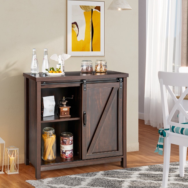 Freestanding Kitchen Buffet Storage With Sliding Barn Door