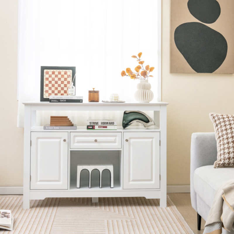 Buffet Sideboard Wine Liquor Coffee Bar Cabinet With Removable Wine Rack-White