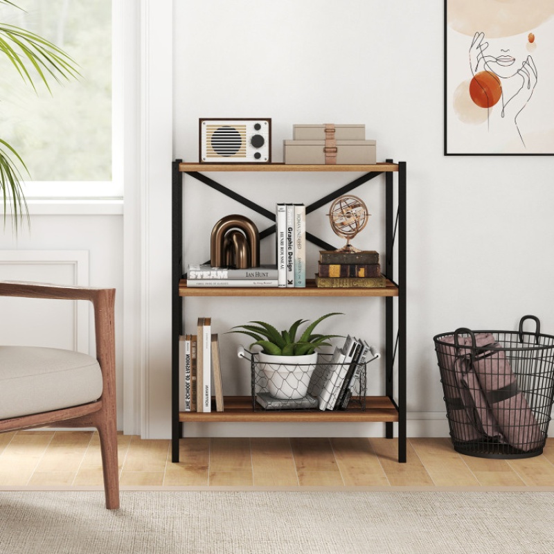 3-Tier Bookshelf With Heavy-Duty Metal Frame