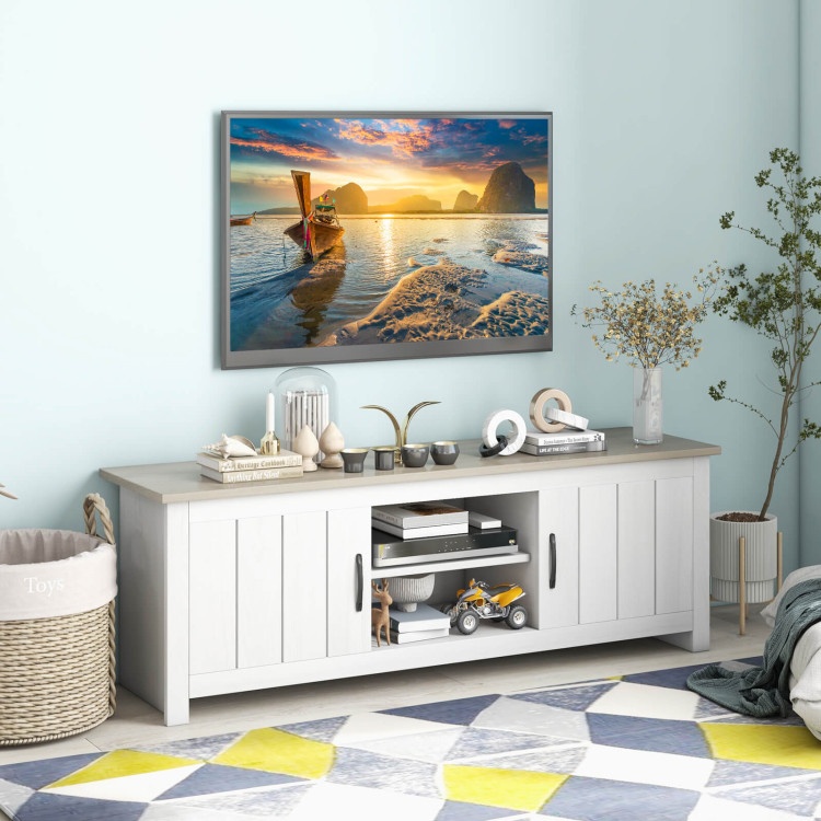 Tv Stand With 2 Cabinets And Open Shelves For Tvs Up To 65 Inch-Natural