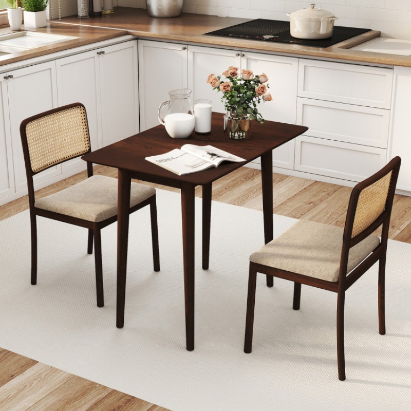 Rectangular Wooden Dining Table For 2-4 34 Inch Farmhouse Solid Wood Kitchen Table-Walnut