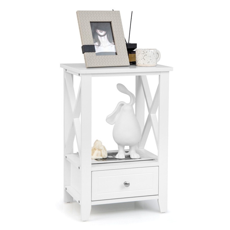 2-Tier 16 X 14 Inch Multifunctional Nightstand With Storage Drawer-White
